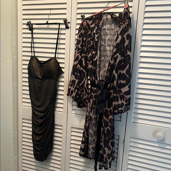 Julie Style Dresses & Skirts - Black and Gold Dress W/ Animal Print Kimono NOT FOR SALE